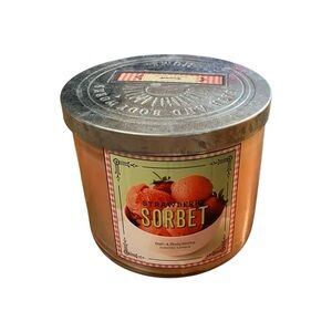 Bath & Body Works Strawberry Sorbet Candle 3 Wick Galvanized Lid Farmhouse